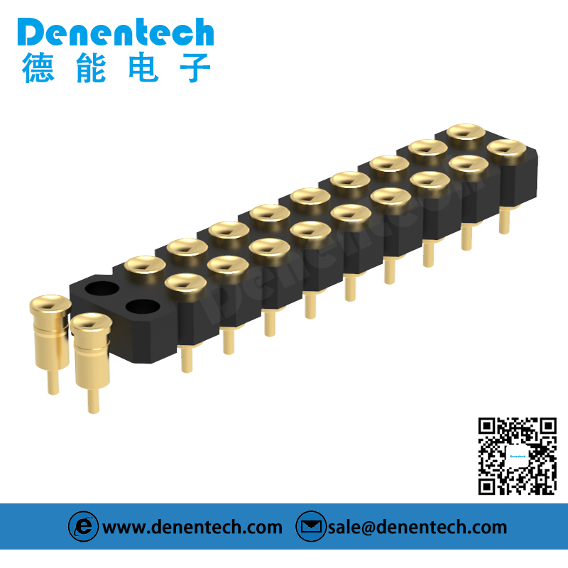 Denentech 2.54MM pogo pin H2.5MM dual row female straight  concave spring loaded pogo pin waterproof connector